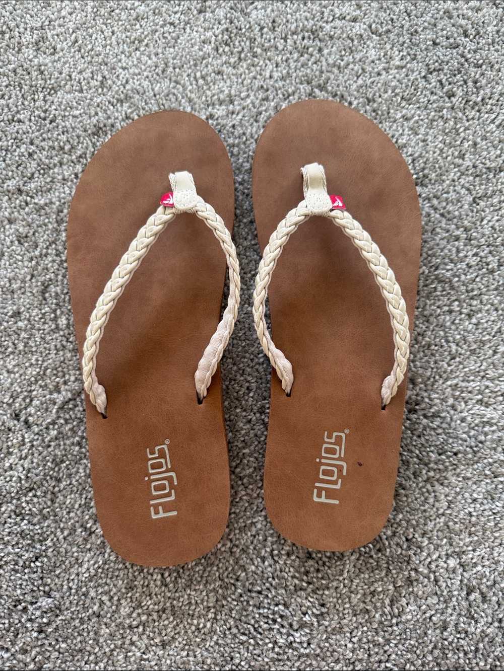 Flojos Brown Flip Flops with Cream Braided Straps